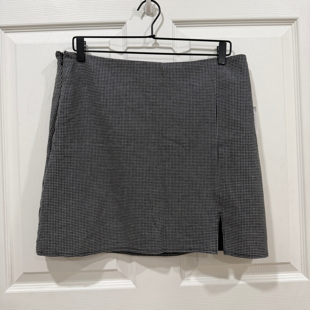 Old‎ Navy Houndstooth Mini Skirt Side Slit Women's Size L Black White